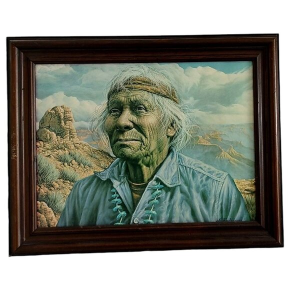 Vintage Alfredo Rodriguez Framed Print Art Of A Native American Man In Desert - Picture 8 of 11
